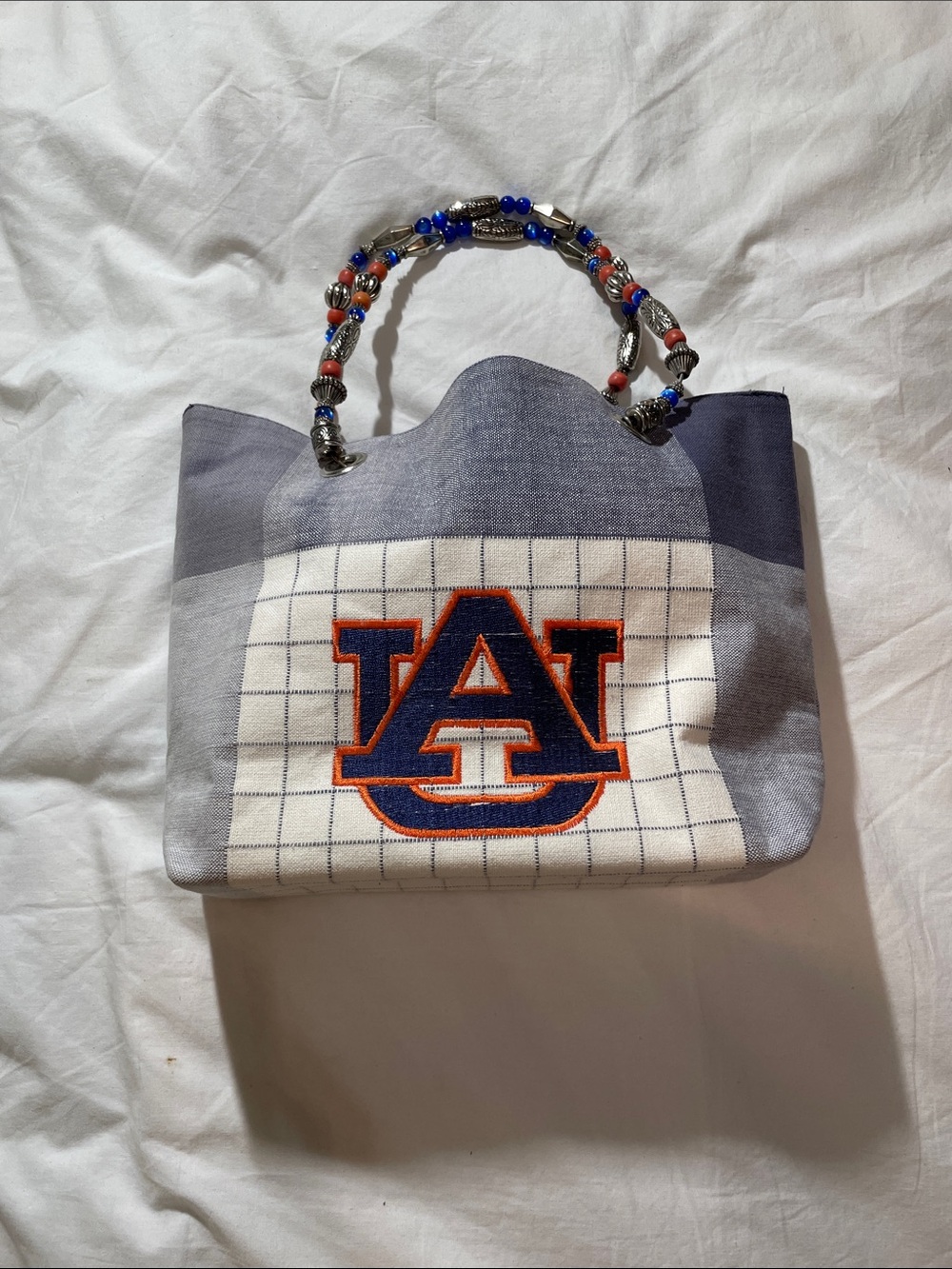 Auburn University Canvas Tote Bag with Beaded Handle - Navy & Orange